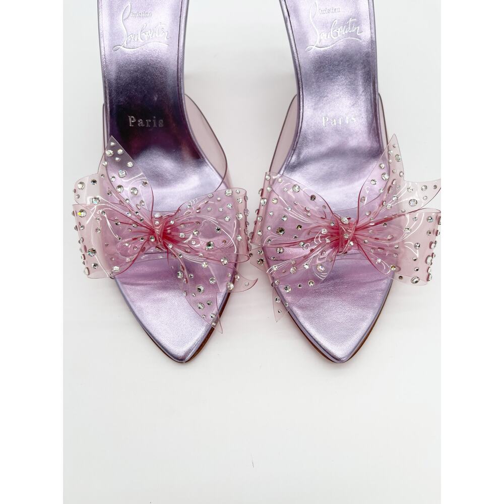Christian Louboutin Aqua Strass PVC Pink Crystal Bow Pointed Toe Mules EU 38.5 - Picture 9 of 15